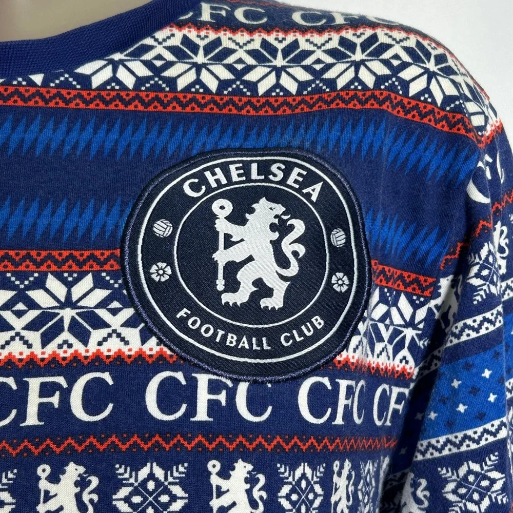 Chelsea FC Fair Isle Holiday Blue Ugly Christmas Sweatshirt Women's SMALL